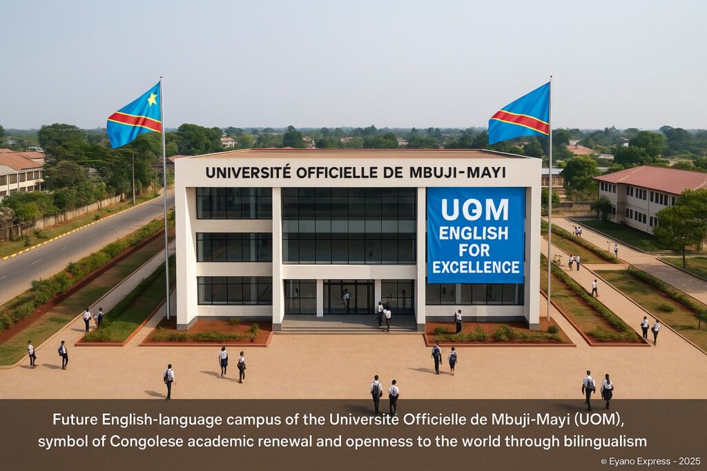 The future English-language campus of the Université Officielle de Mbuji-Mayi (UOM) — a beacon of Congolese academic renewal and global openness through bilingual excellence.
© Eyano Express – 2025